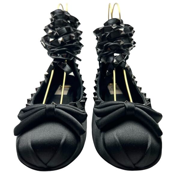 VALENTINO GARAVANI Rockstud Satin Ballet Flats EU 39 US 9 Black Wrap Around Shoe - Picture 5 of 16